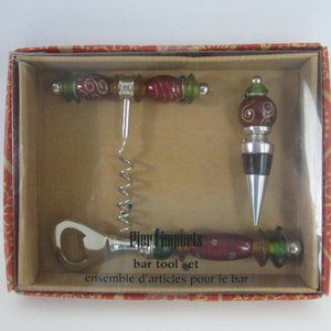 Pier 1 Imports Holiday Bar Tool Set Corkstrew Opener Stopper Red Green 2292980
